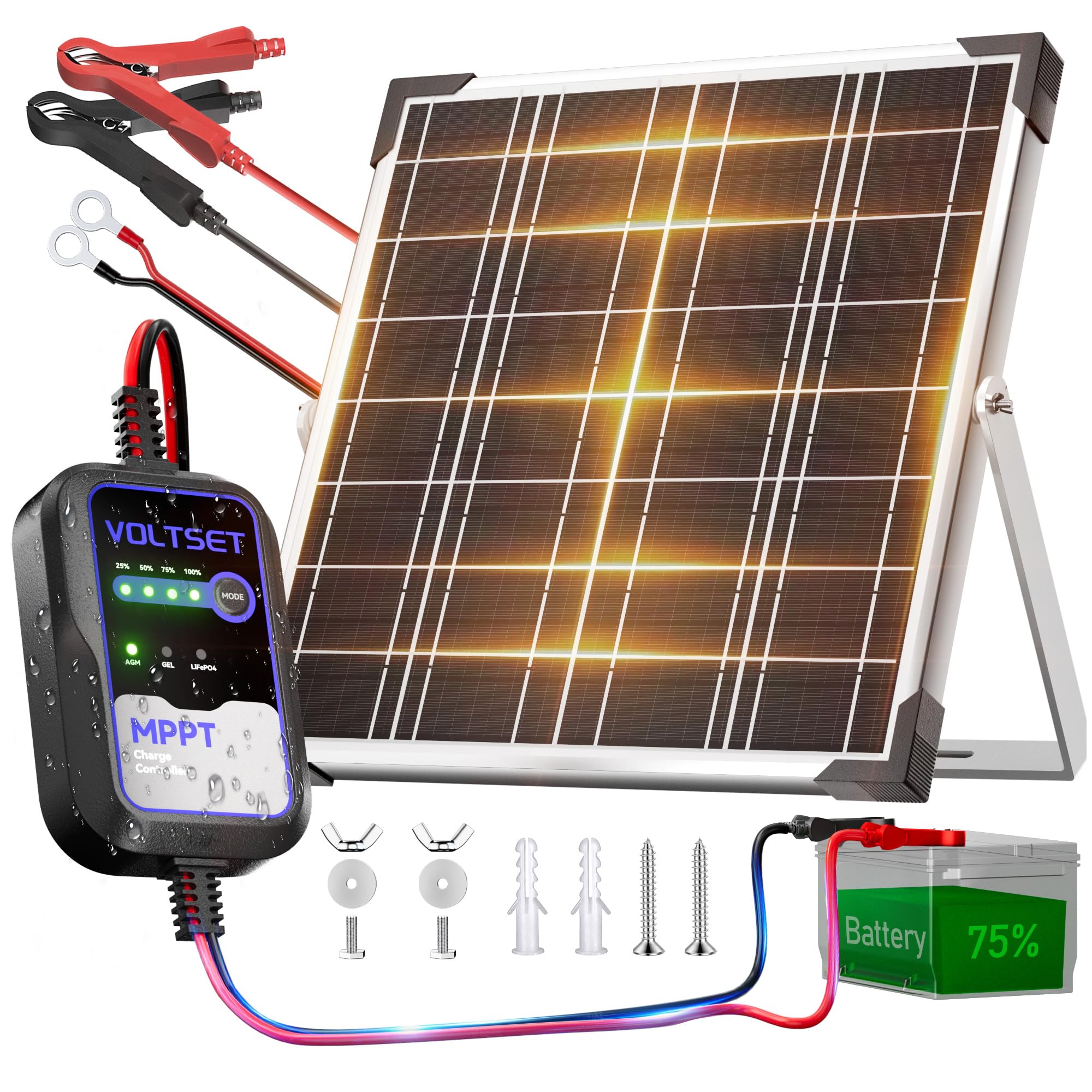 Amazon | Voltset 20W 12V ソーラーパネルバッテリー充電器トリクル